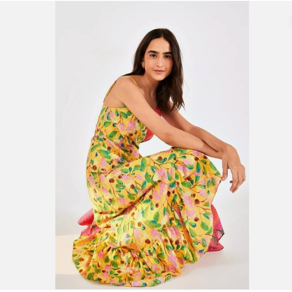 FARM Rio Garden Mix Strappy Maxi Boho Western Wrap Dress Size XL